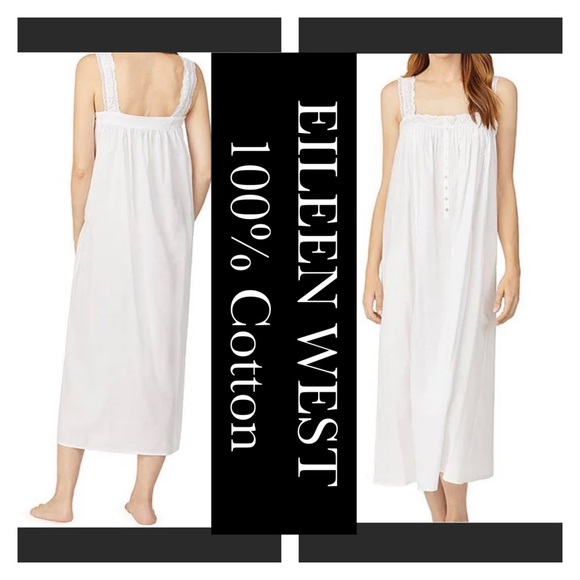 Eileen West Other - Eileen West Nightgown L Sleeveless Square Neck Woven 100% Cotton White NWT $89